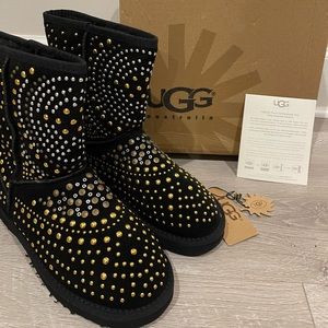 UGG Boots new in box. Black classic short 3042 W with gold and silver rivets.